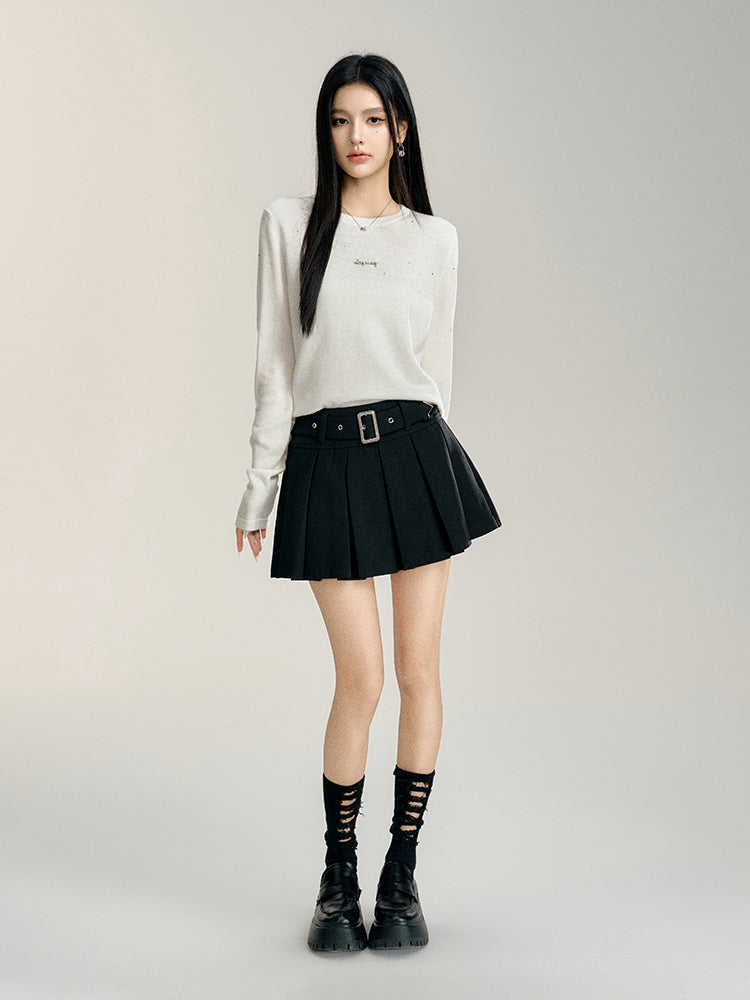 Black & White A-line Pleated Skirt