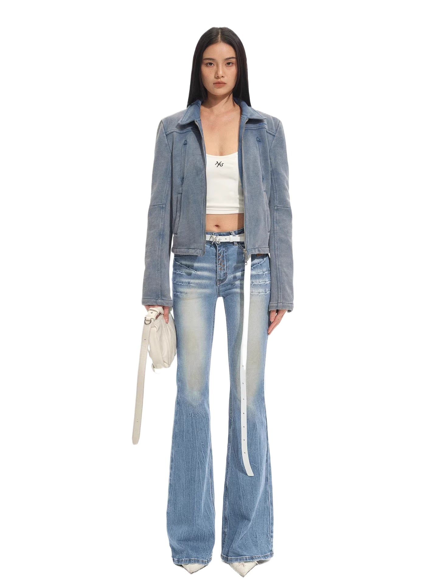 Classic Moto Collar Washed Cotton Knit Jacket