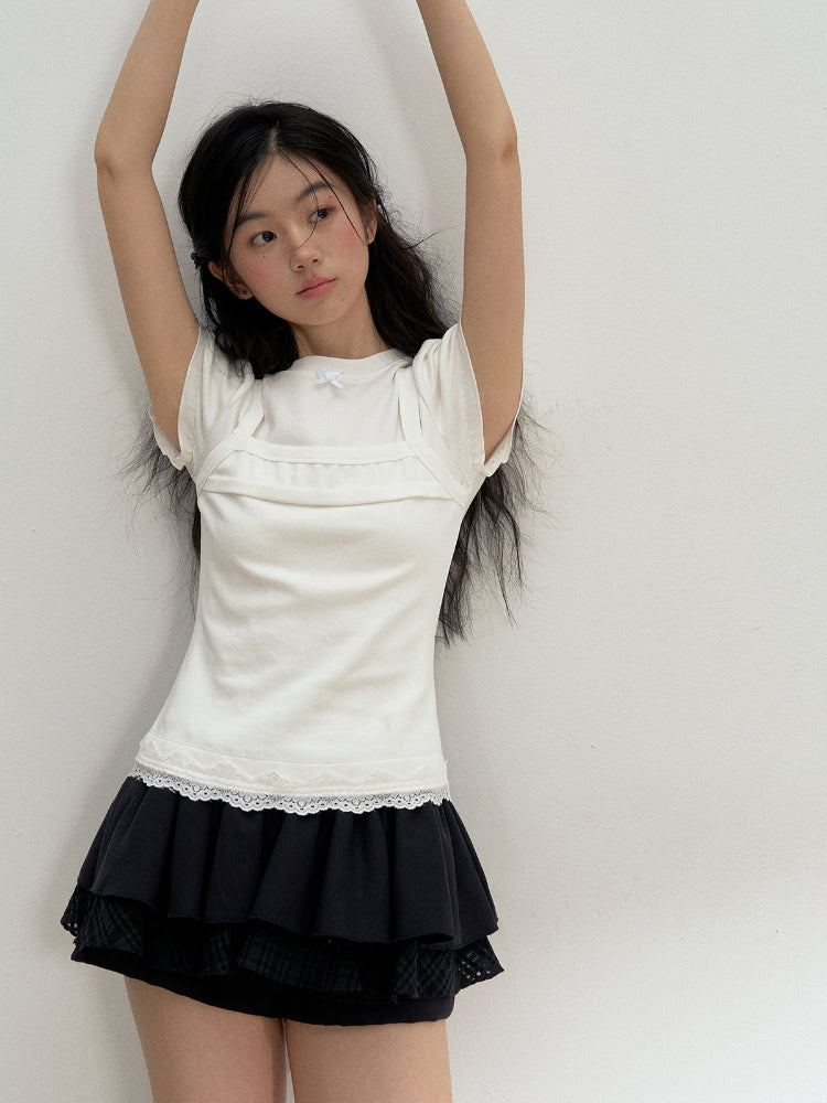 White Faux Two-piece Short-Sleeve T-shirt