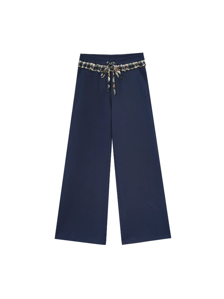Navy Blue Plaid Bow-Tie Sweatshirt & Pants Set