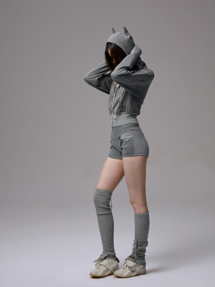 Double-Slider Small Polka Dot Devil Horn Hoodie