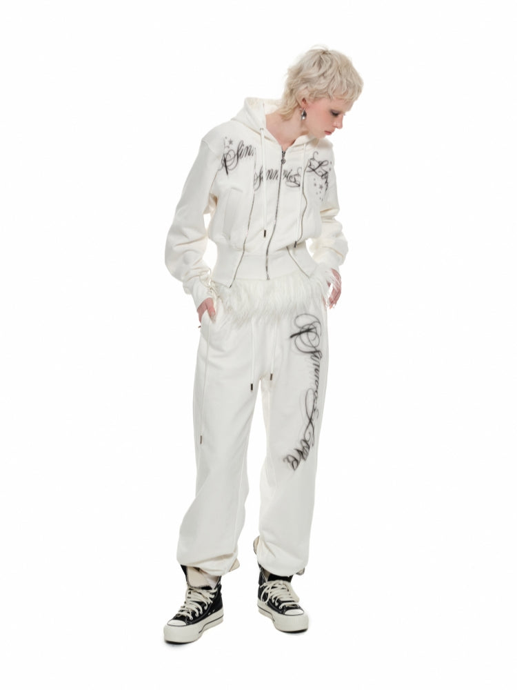 White & Gray Cropped Hoodie Cardigan