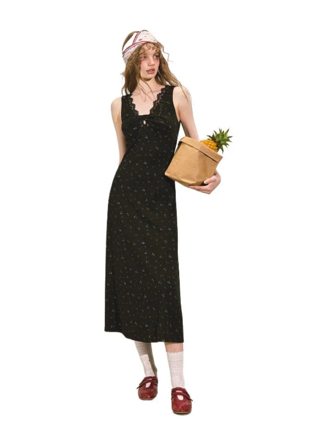 V-neck Backless Waist-cinching Midi Dress