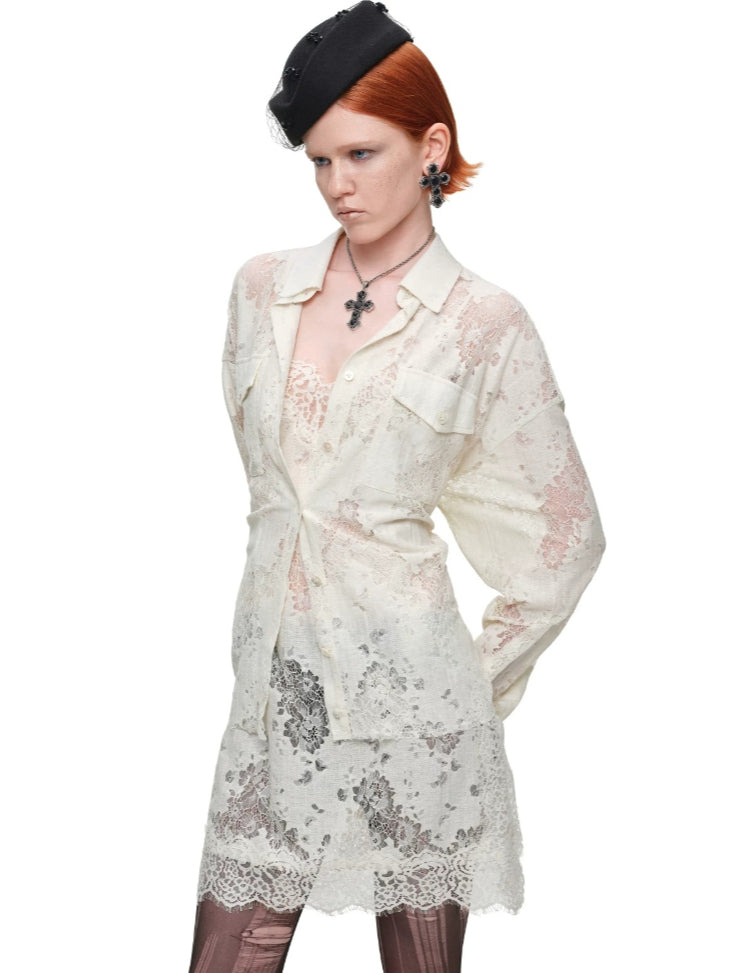 Lace Belted Sheer Shirt
