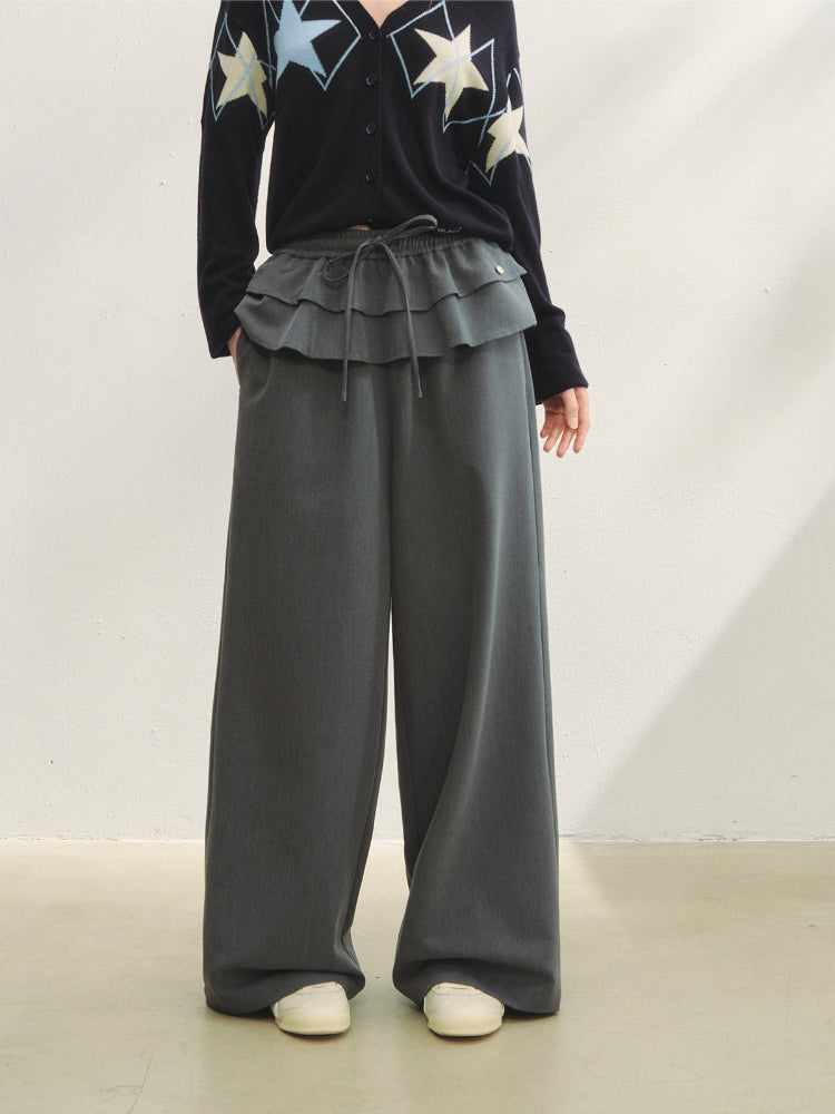 Two-piece Double-layer Ruffle Tie Straight Pants
