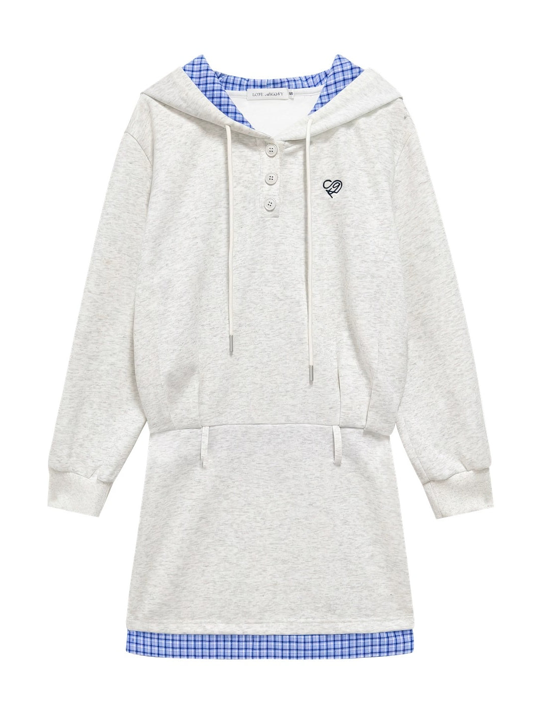 Gray Floral Checkered Patchwork Hoodie Dress