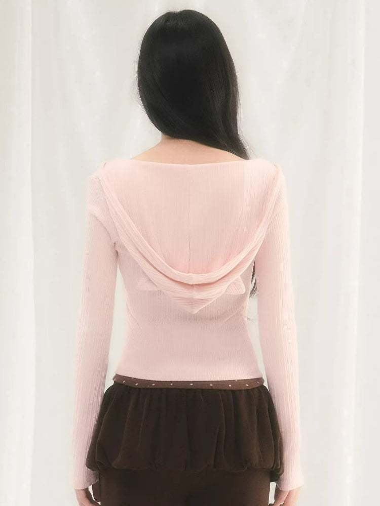 U-Neck Hooded Knit Cardigan & Camisole Set