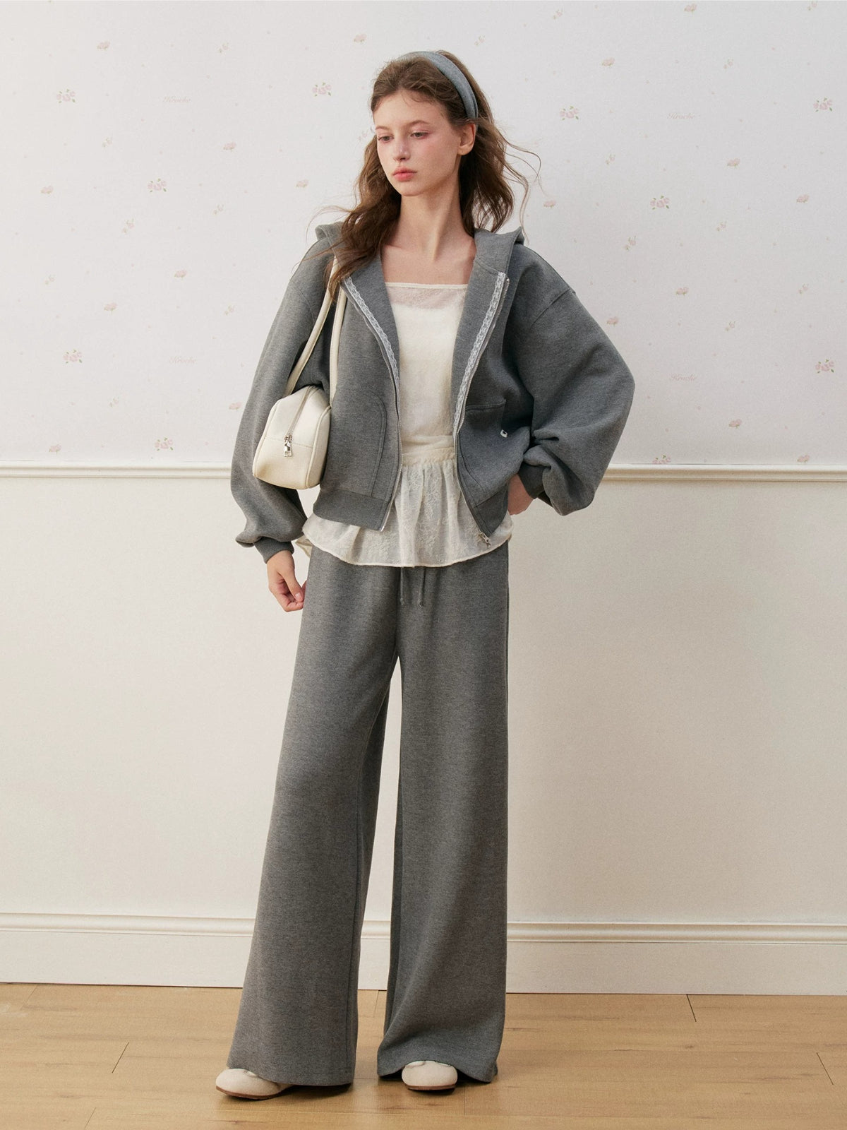 Lace Trim Fleece Hoodie Set