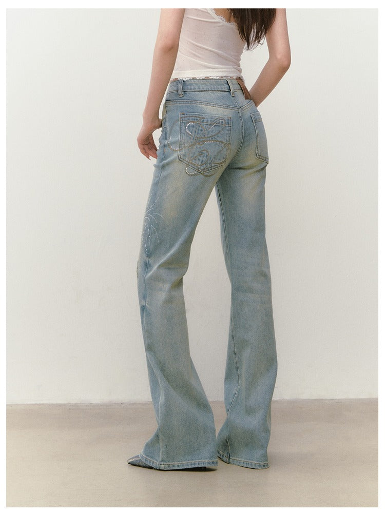 Rhinestone Firework Straight-Micro Flare Jeans