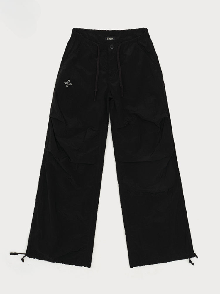 Drawstring Wide-Leg Cargo Workout Pants