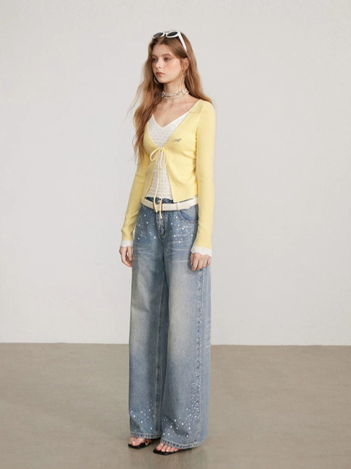 Layered V Neck Tie Knit Top