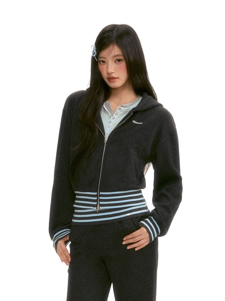Gray Contrast Stripe Hoodie