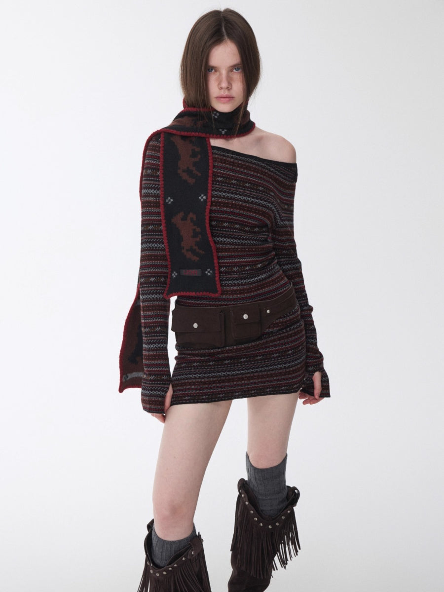 Fair Isle Pony Jacquard Knit Scarf