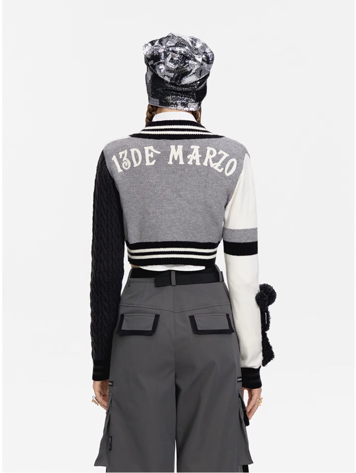 Black & Camel V-neck Short Cardigan