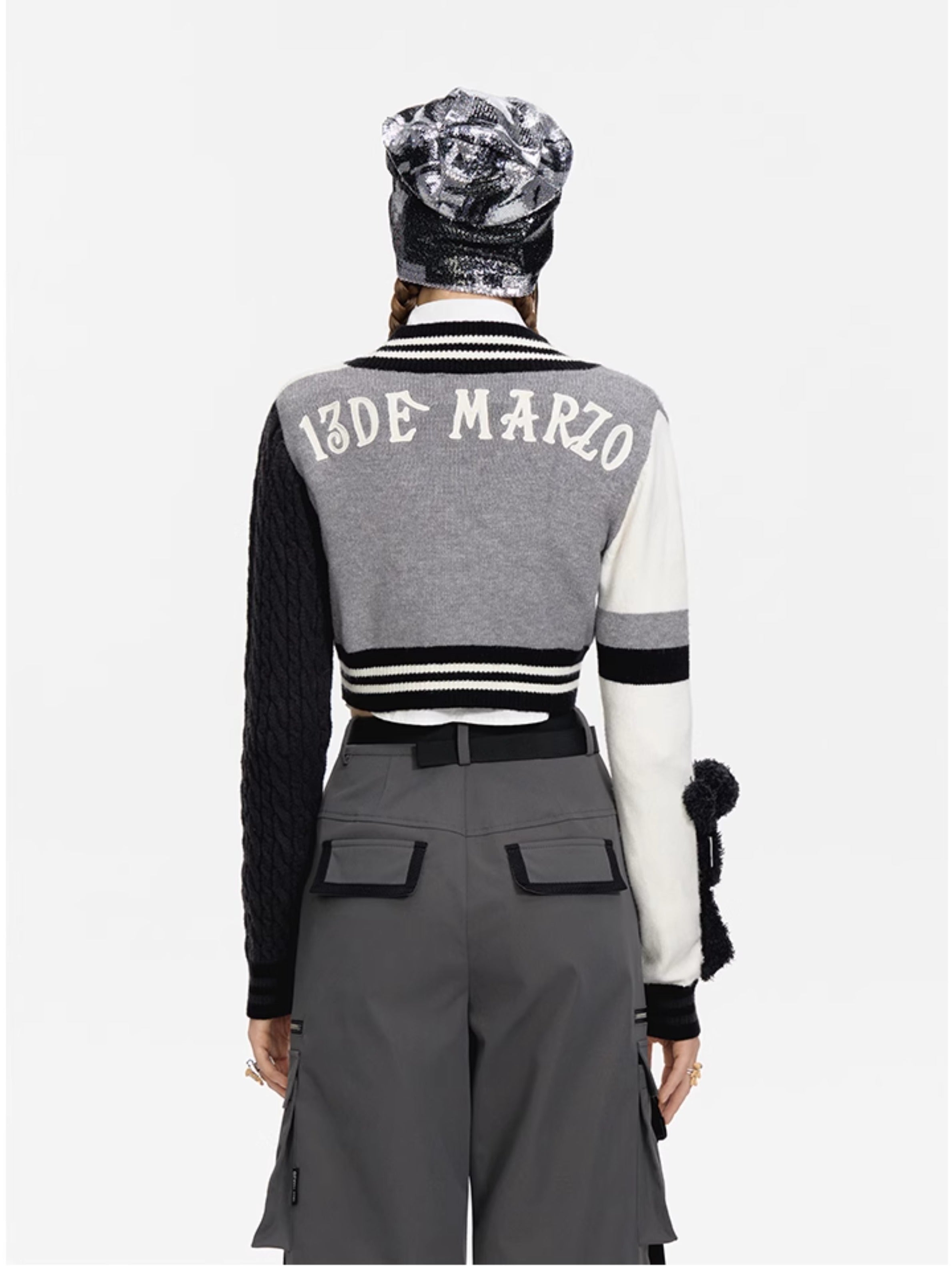 Black & Camel V-neck Short Cardigan