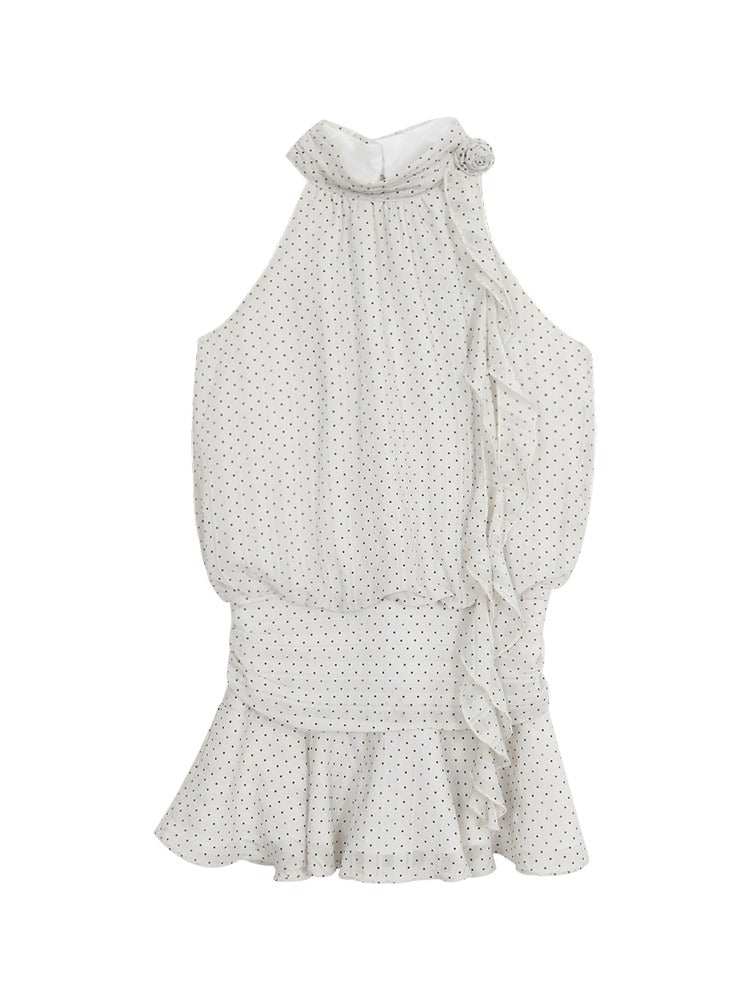 White Polka Halter Dress