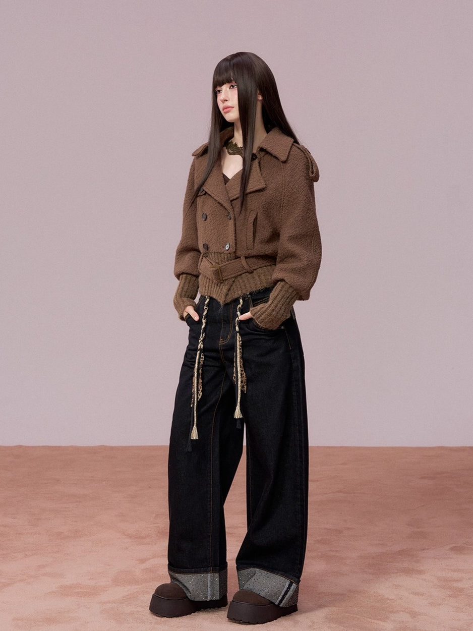 Wool-Blend Knit-Panel Jacket