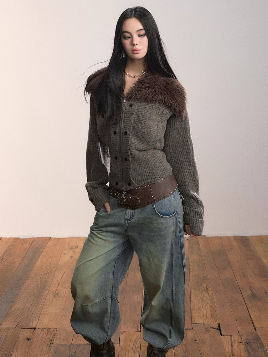 Fur Collar Oversized Sleeve Sweater Coat