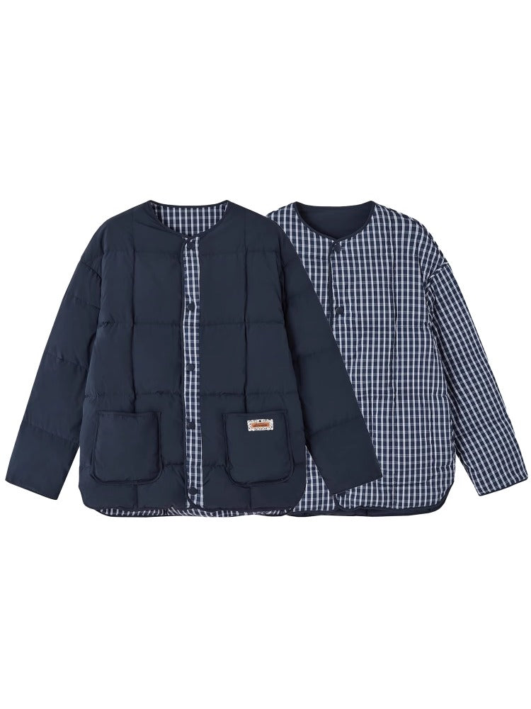 Collarless Colorblock Down Jacket