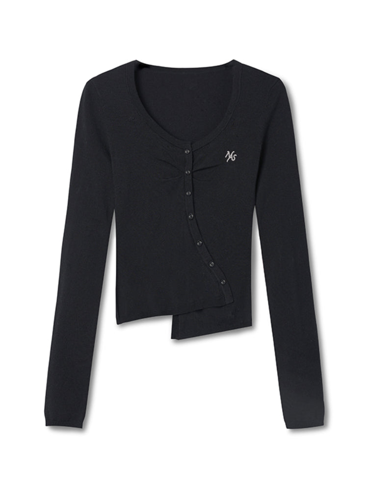 Silk Wool Embroidered Asymmetric Bottoming Top