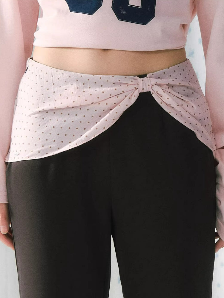 Polka Dot Faux Layered Flared Pants