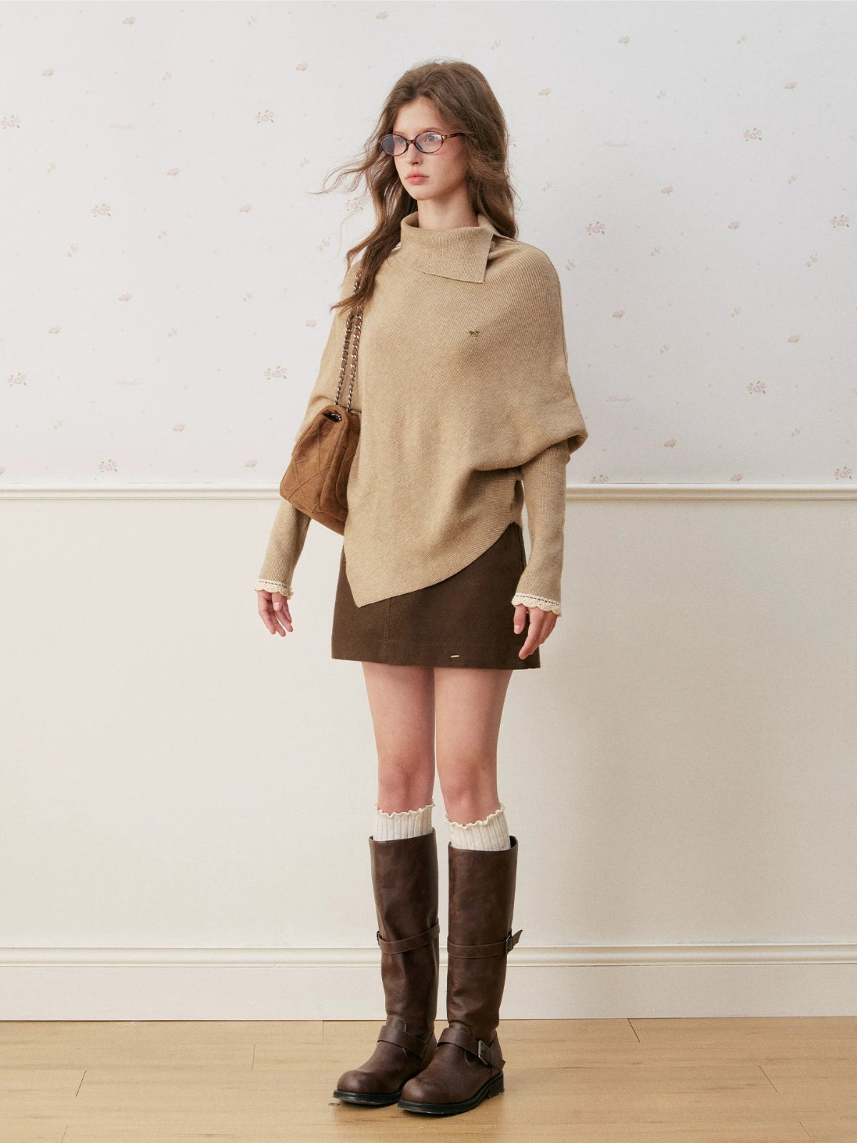 Irregular Fold High Neck Knit Sweater