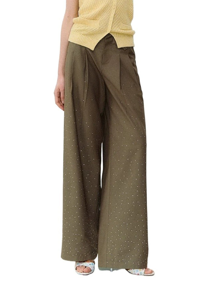 Gray & Khaki Rhinestone Wide-Leg Pants