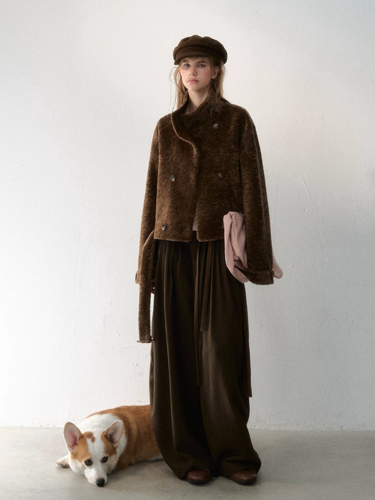 Stand Collar Cropped Fur Jacket