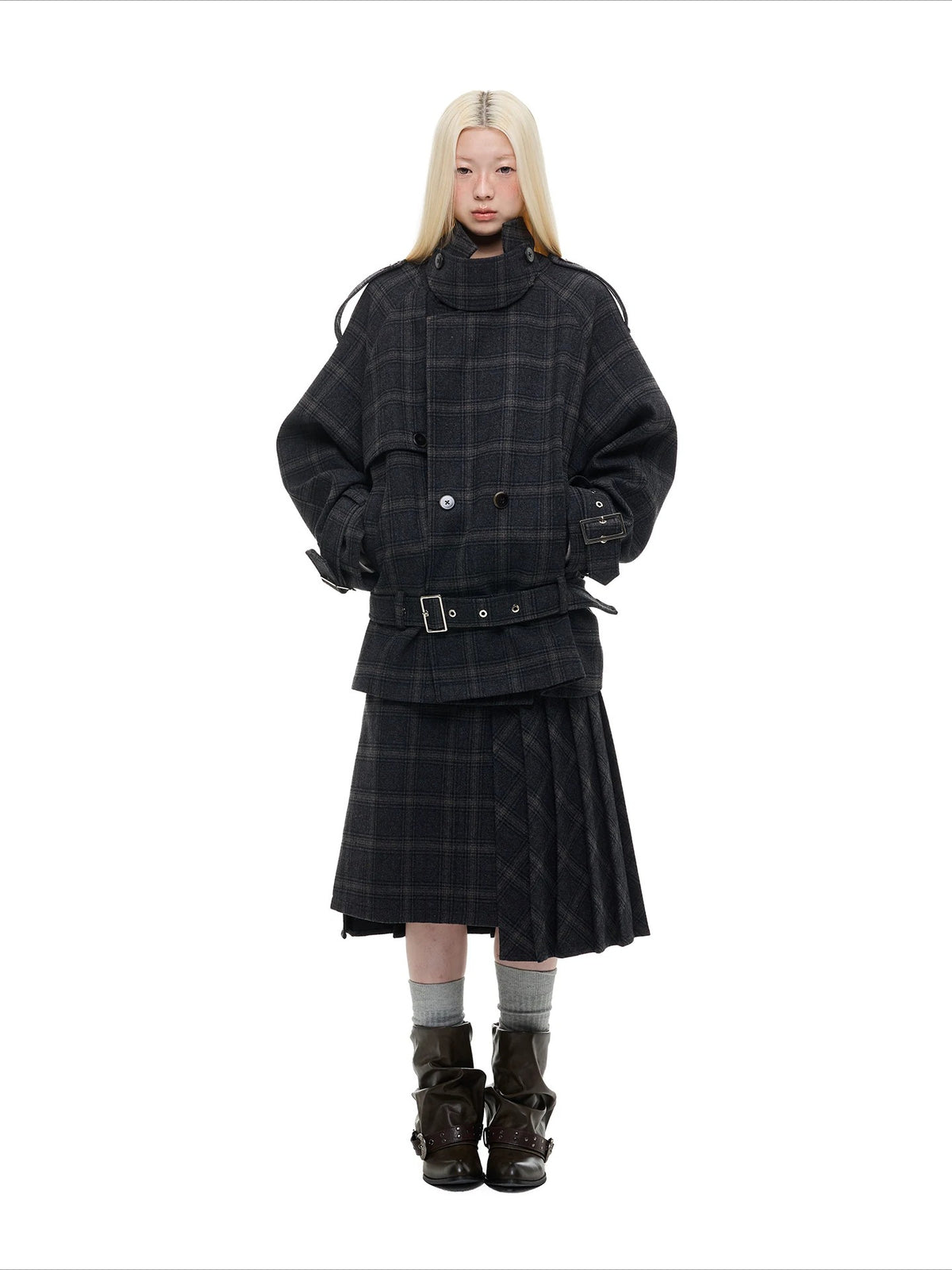 Vintage Plaid Wool Blend Jacket Set