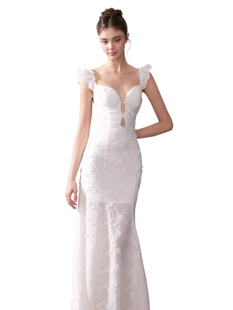 White French Lace Flower Long Dress