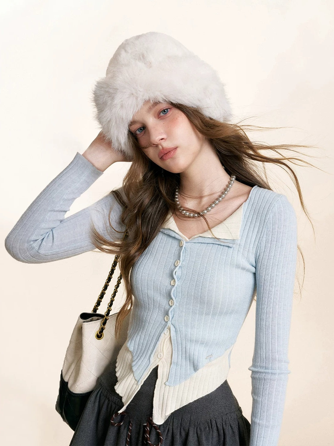 Contrast Knit V-neck Cardigan