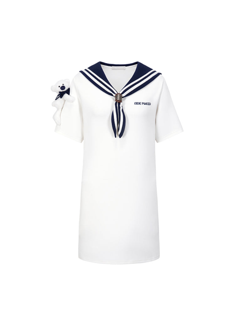 Navy Collar T-Shirt Loose Dress