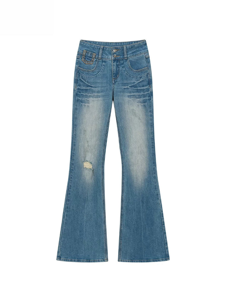 Washed Flared Denim Jeans