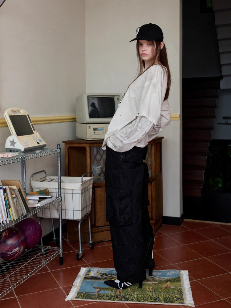 Jacquard Embroidered Multi-pocket Cargo Pants