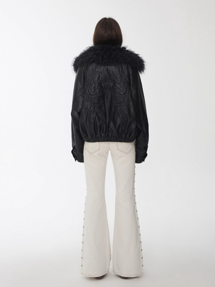 Studded Flared Denim Whisker Detailing Jeans