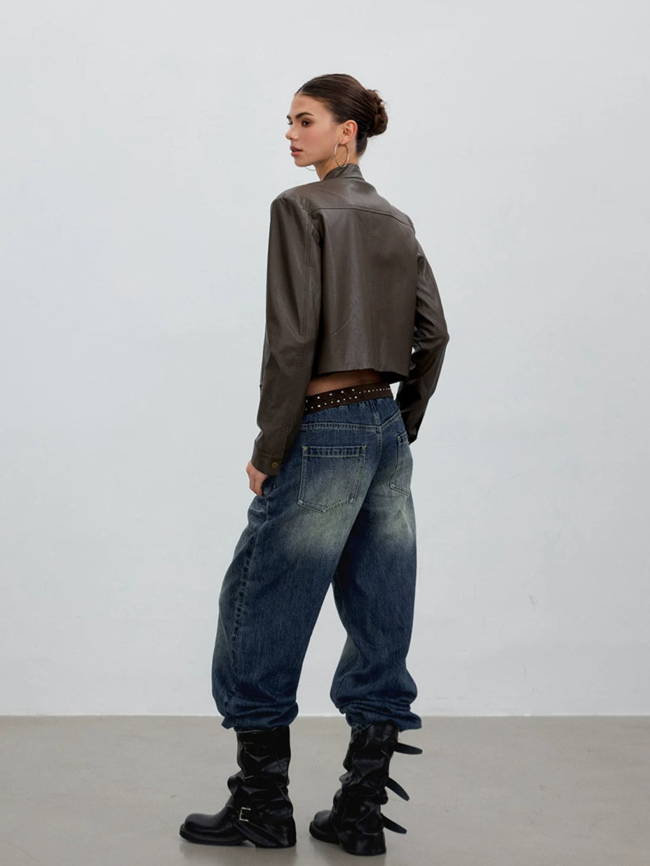 Brown Structured Leather Jacket