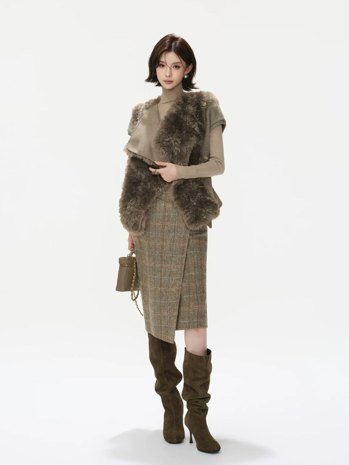 Asymmetric Lapel Curly Fleece Knit Vest