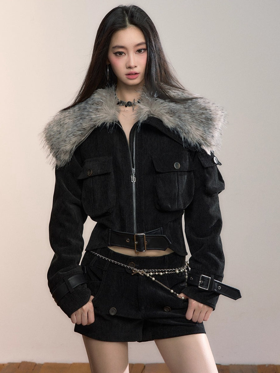 Leopard Print Oversized Fur Collar Thickened Coat