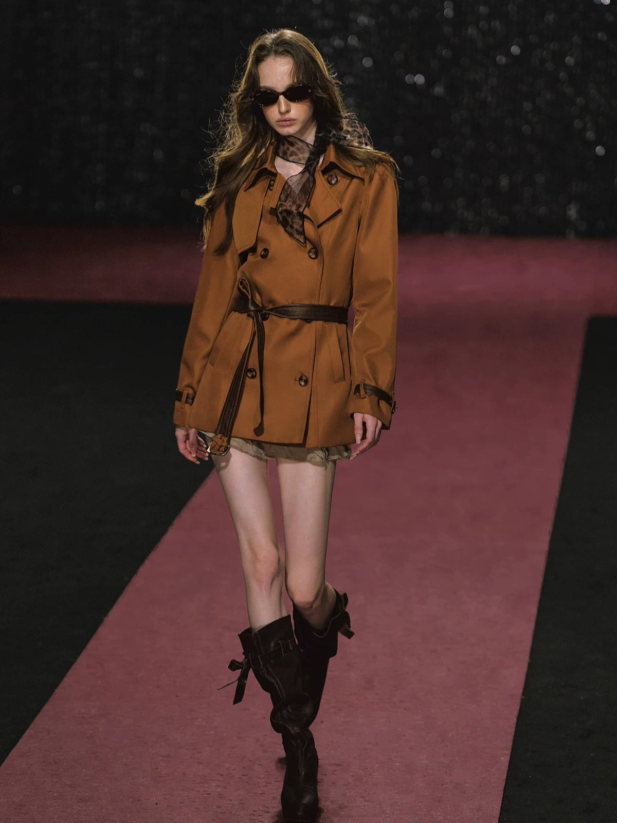 Double Breasted Cinched Waist Trench Coat