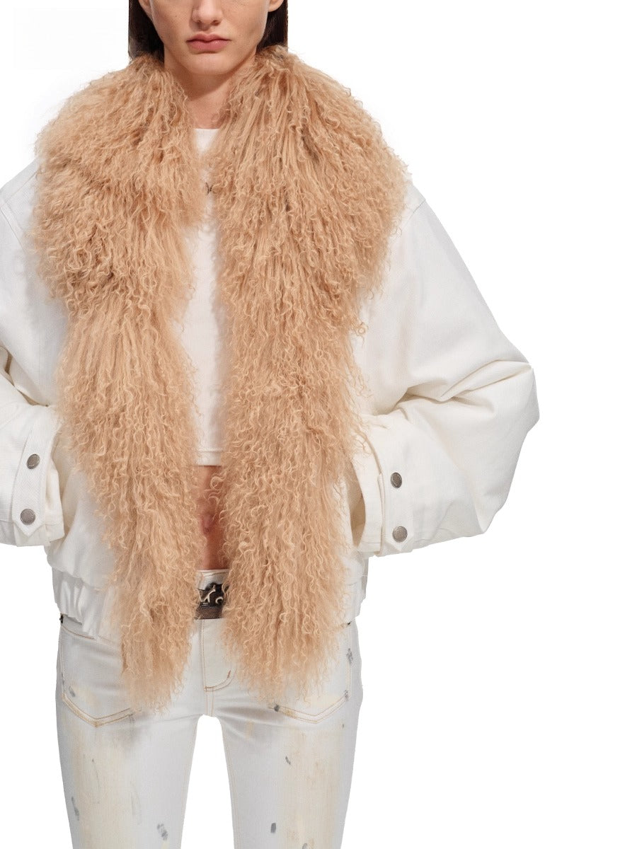 Polar Shearling Collar Denim Down Jacket