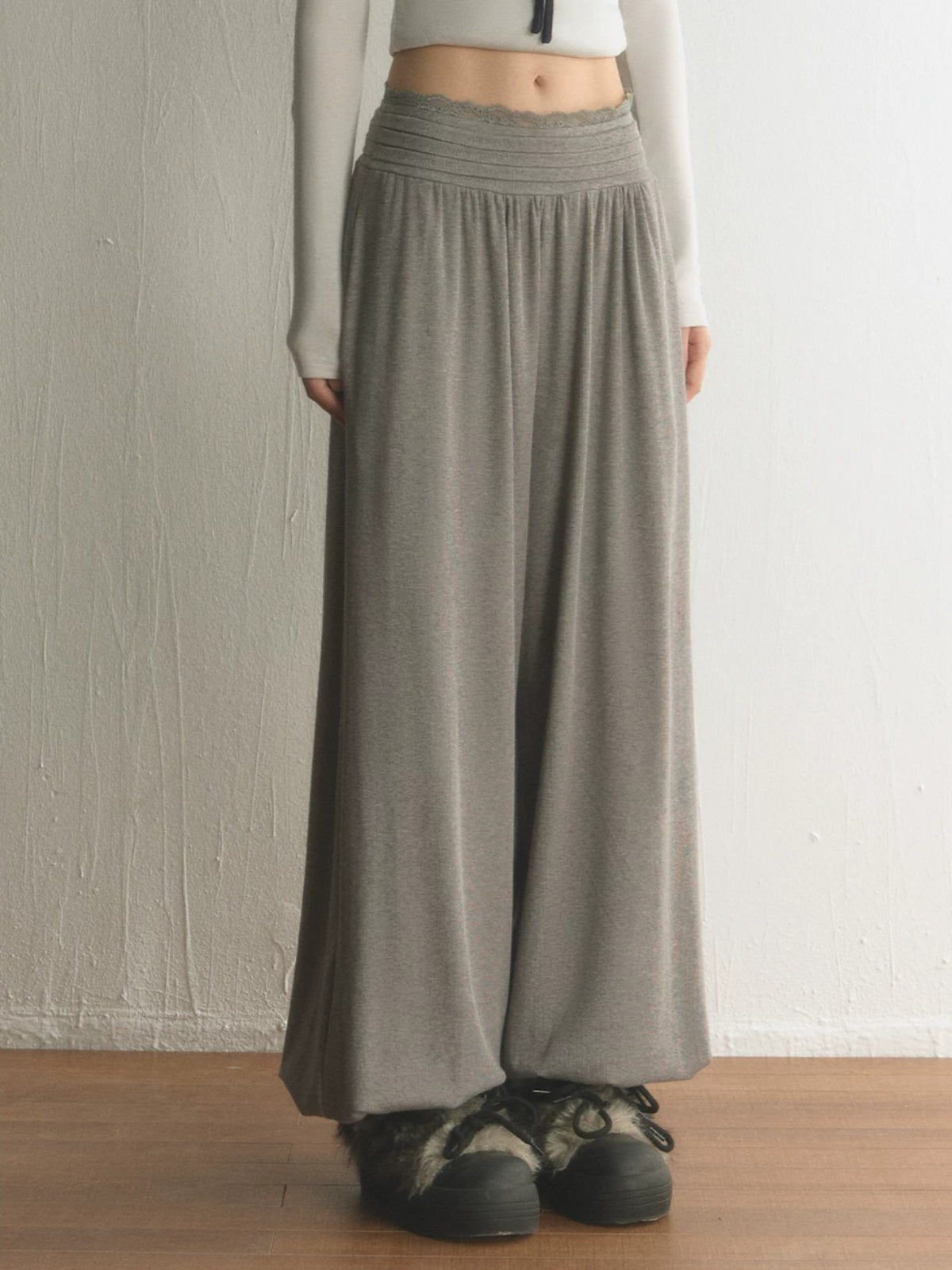 Lace Trim High Waisted Balloon Pants