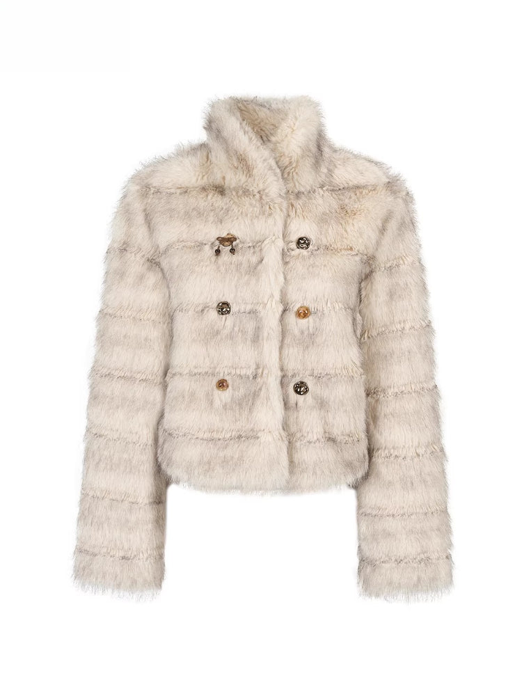 Apricot Double-Breasted Fur Jacket