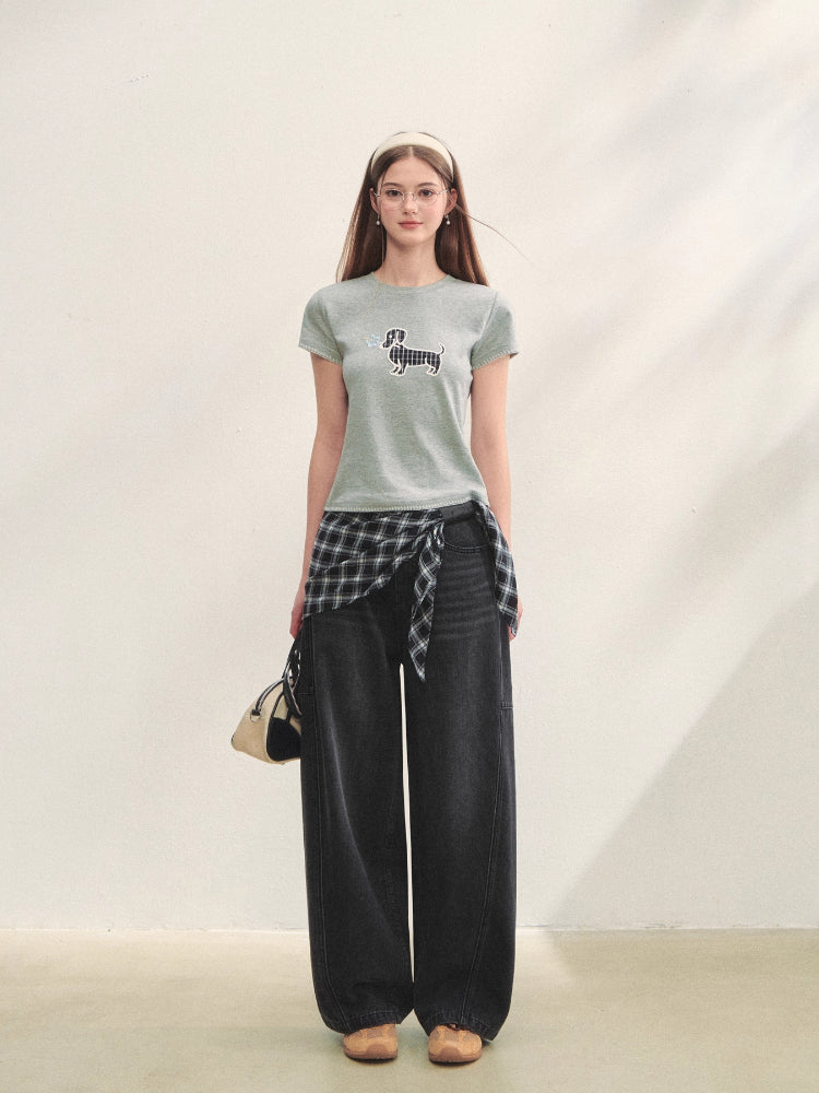 Print Dog Embroidered Tee