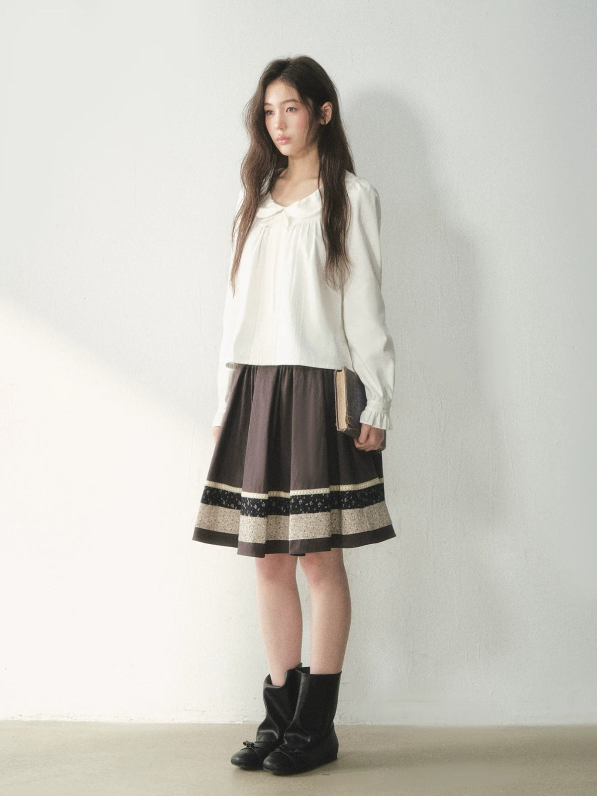 White Bow Lace A-Line Pullover Shirt