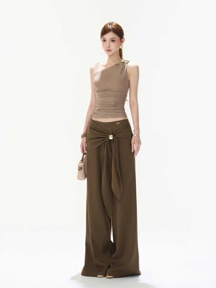 Ruched Mesh One-Shoulder Top