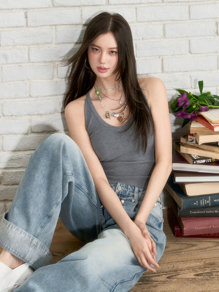 Flared Cuffs Contrast Pants Jeans