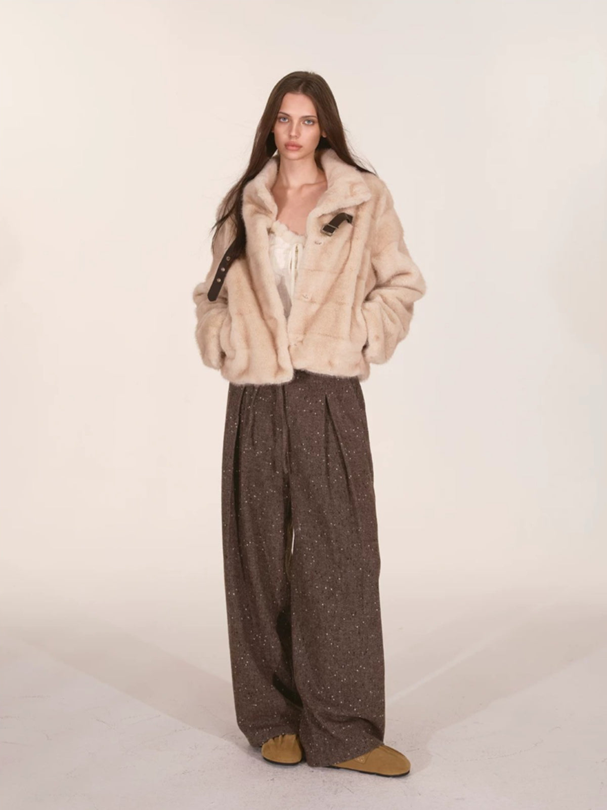 Speckled Wool Blend Wide Leg Pants