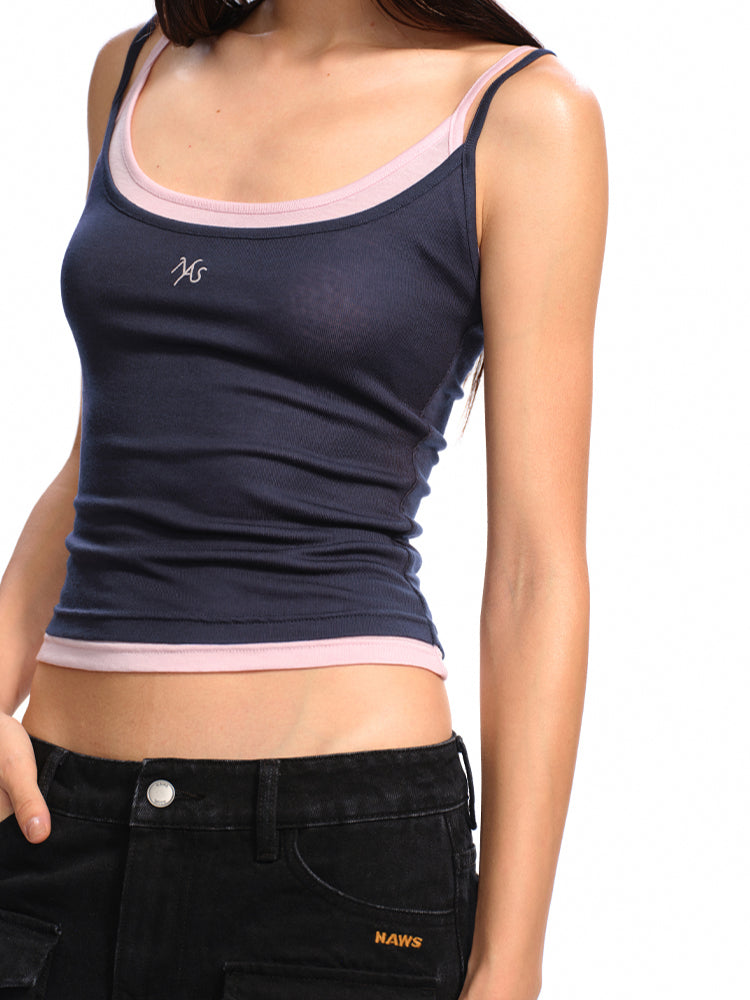 Fake Two-Piece Color-Block Splicing Vest