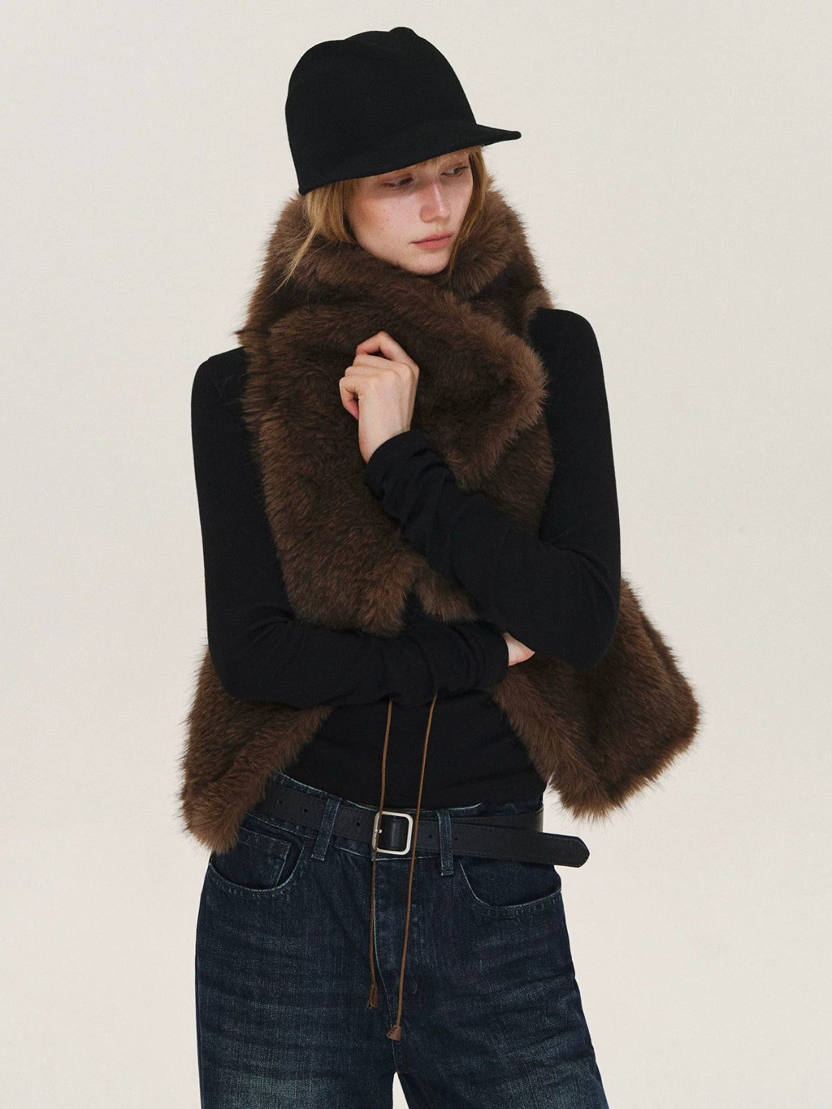 Vintage Tie Front Faux Fur Vest