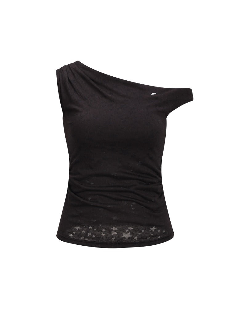 Black Asymmetric Shoulder Top
